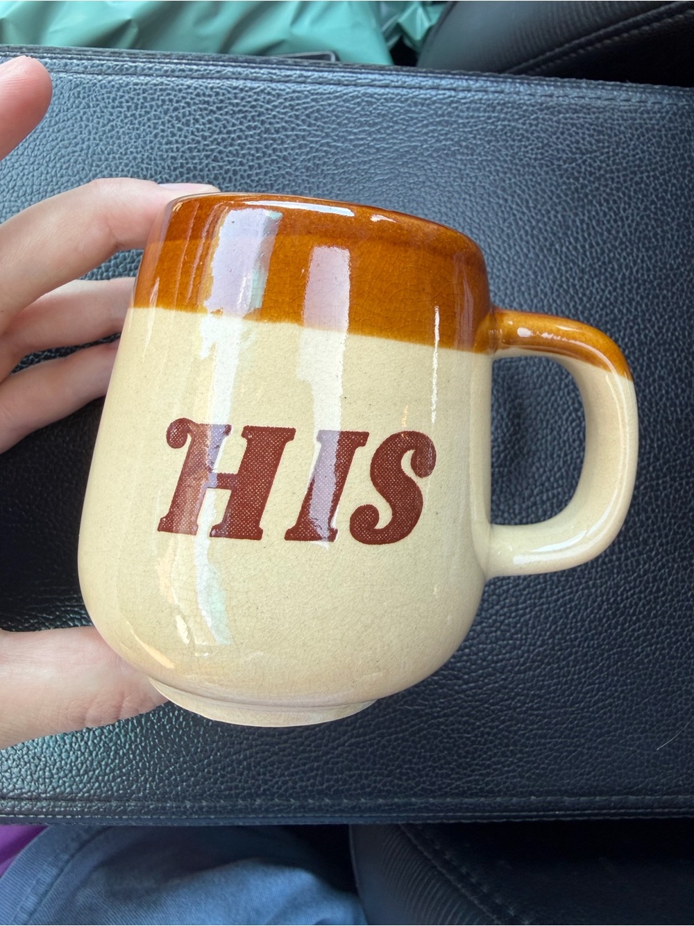 Vintage Cream and Brown HIS Stoneware Coffee Mug